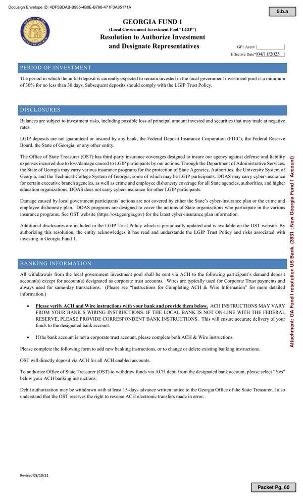 authorizing this resolution, the entity acknowledges it has read and understands the LGIP Trust Policy and risks associated with