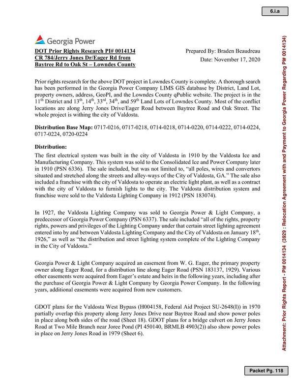 Georgia Power DOT Prior Rights Research PI# 0014134 CR 784/Jerry Jones Dr/Eager Rd from Baytree Rd to Oak St – Lowndes County