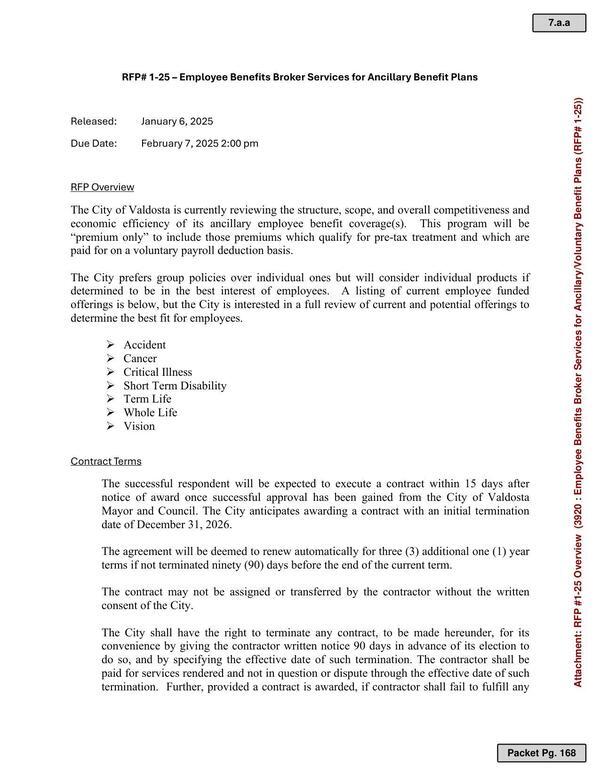 notice of award once successful approval has been gained from the City of Valdosta