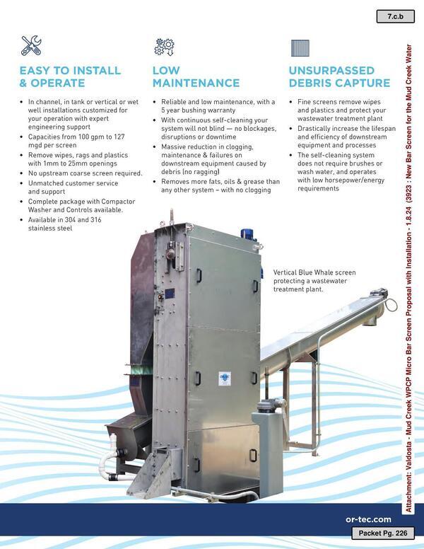Photograph: Vertical Blue Whale screen protecting a wastewater treatment plant.