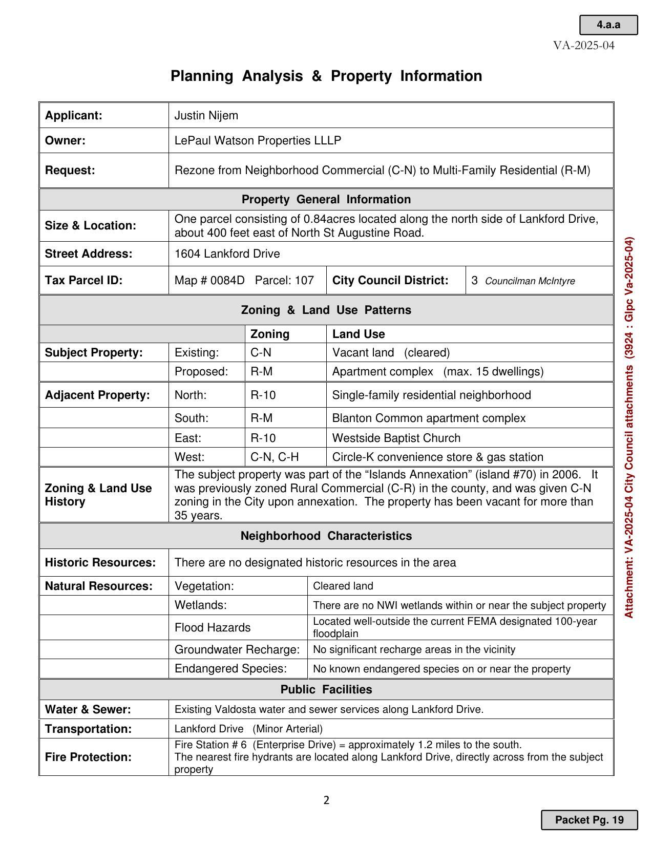 Planning Analysis & Property Information