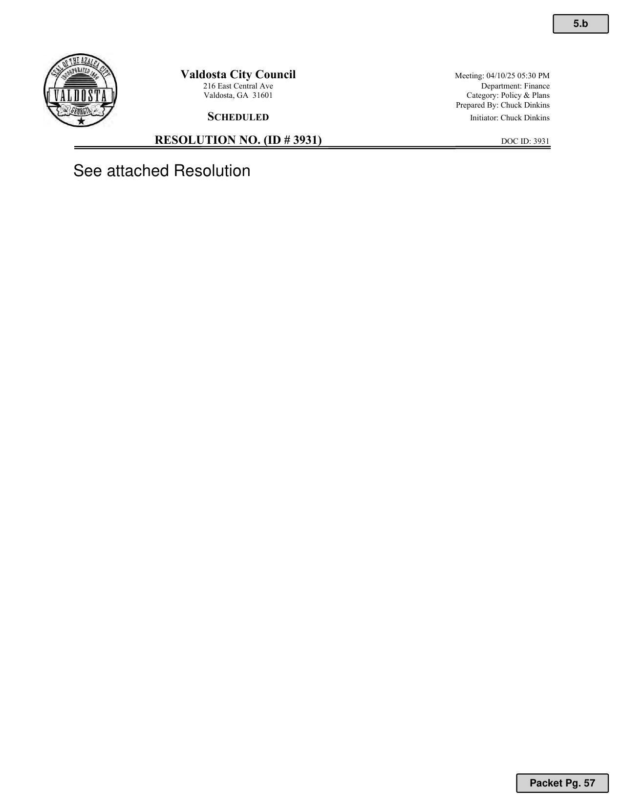 RESOLUTION NO. (ID # 3931) DOC ID: 3931