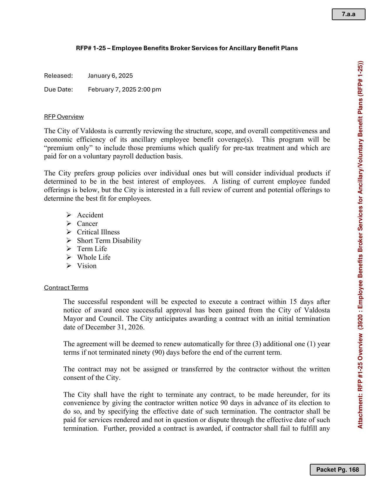 notice of award once successful approval has been gained from the City of Valdosta
