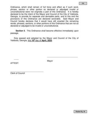 [Section 5. This Ordinance shall become effective immediately upon]