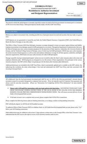 [authorizing this resolution, the entity acknowledges it has read and understands the LGIP Trust Policy and risks associated with]