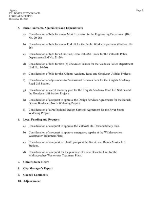 [Bids, Valdosta On-Demand, 3 water items]