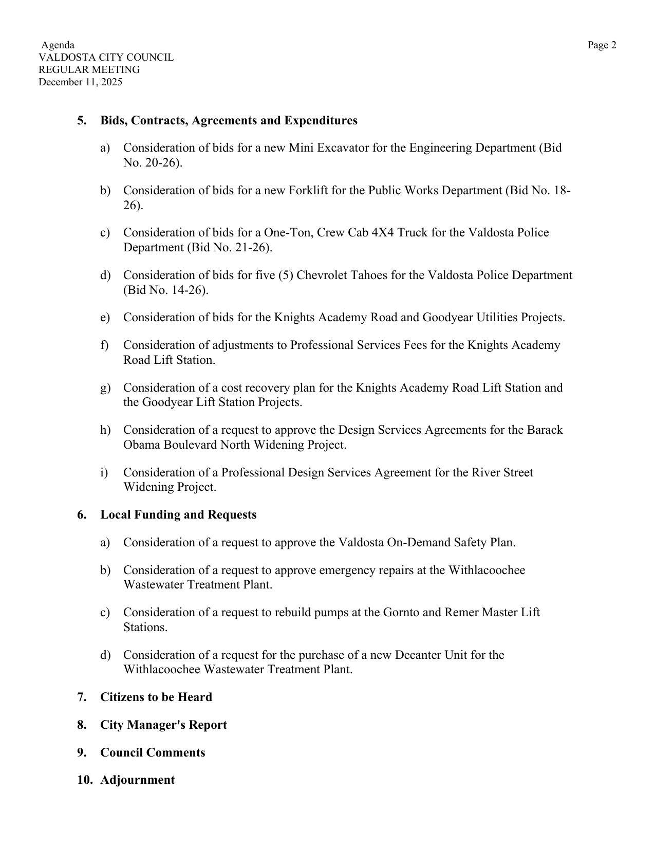 Bids, Valdosta On-Demand, 3 water items