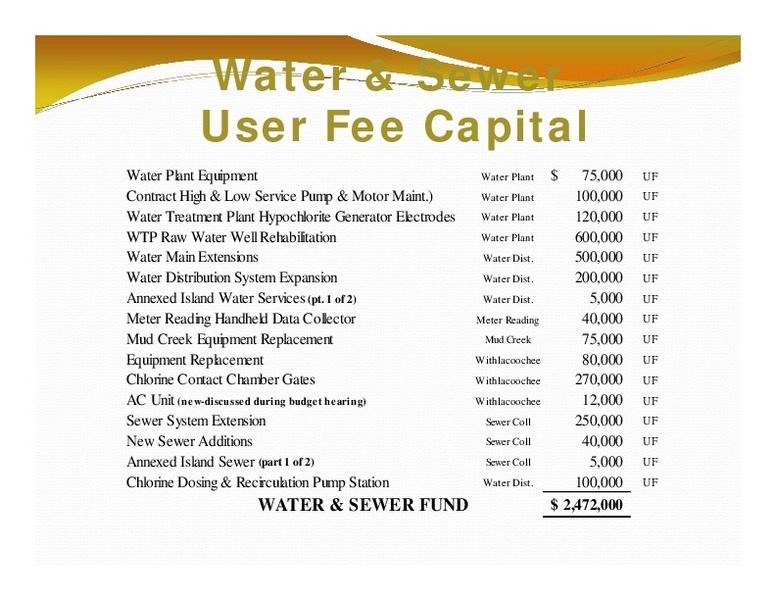 Water & Sewer: User Fee Capital; WATER & SEWER FUND; 2,472,000; $