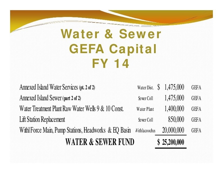Water & Sewer: GEFA Capital; FY 14; WATER & SEWER FUND; 25,200,000; $
