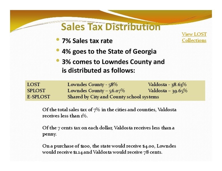 Sales Tax Distribution: is distributed as follows: