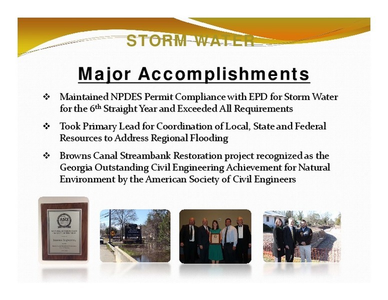 STORM WATER: Major Accomplishments