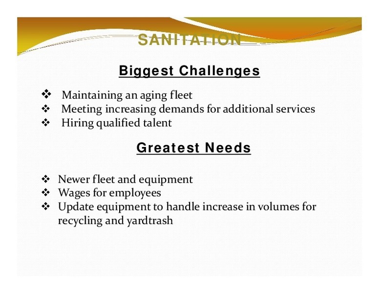 SANITATION: Biggest Challenges; Greatest Needs