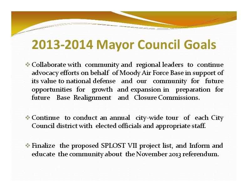 2013‐2014 Mayor Council Goals
