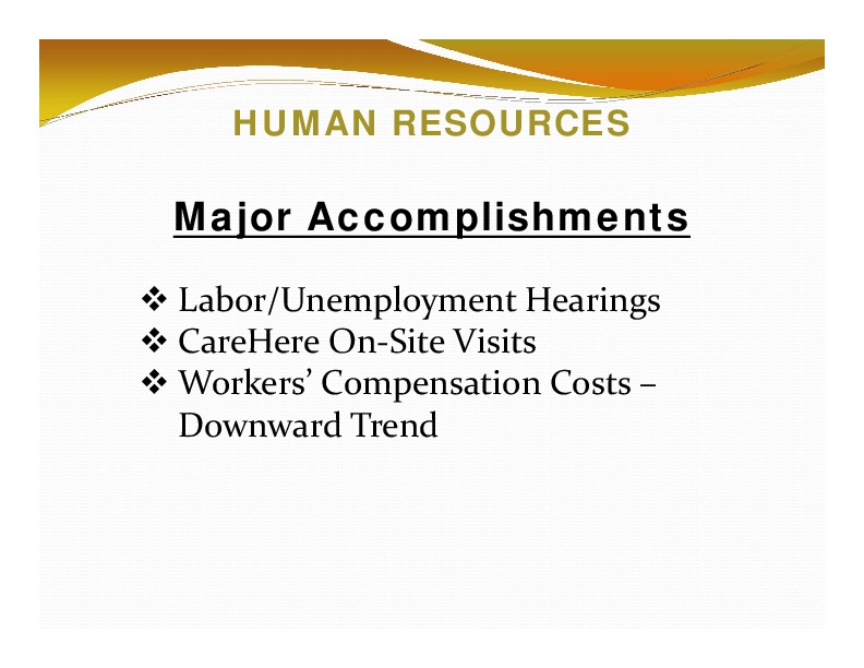HUMAN RESOURCES: Major Accomplishments