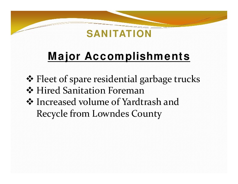 SANITATION: Major Accomplishments