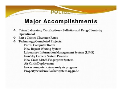 [POLICE: Major Accomplishments]