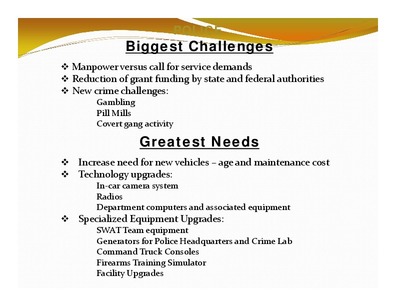[POLICE: Biggest Challenges; Greatest Needs]