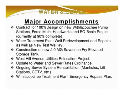 [WATER & SEWER: Major Accomplishments]