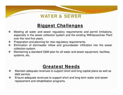 [WATER & SEWER: Biggest Challenges; Greatest Needs]
