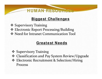 [HUMAN RESOURCES: Biggest Challenges; Greatest Needs]