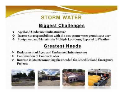 [STORM WATER: Biggest Challenges; Greatest Needs]