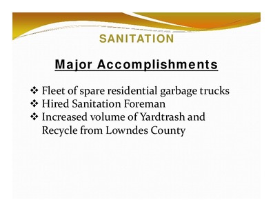 [SANITATION: Major Accomplishments]