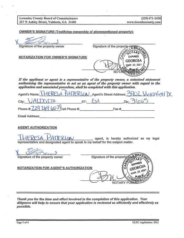 Signature of the property owner