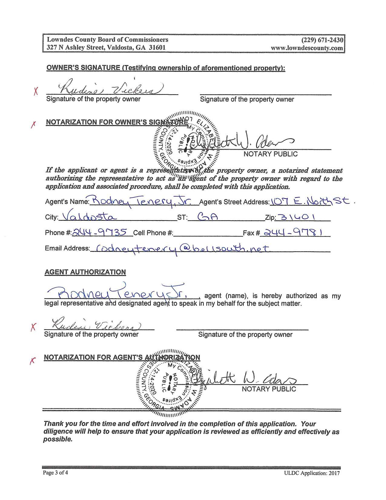 Signature of the property owner