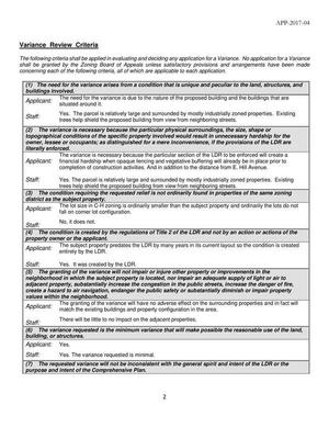 [Variance Review Criteria]