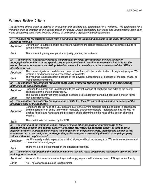 Variance Review Criteria