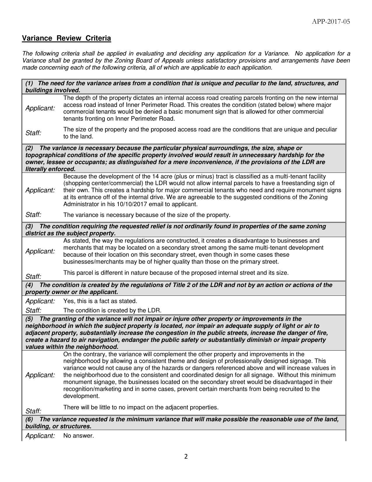 Variance Review Criteria