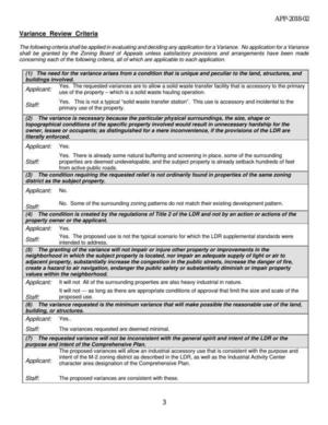 [Variance Review Criteria]