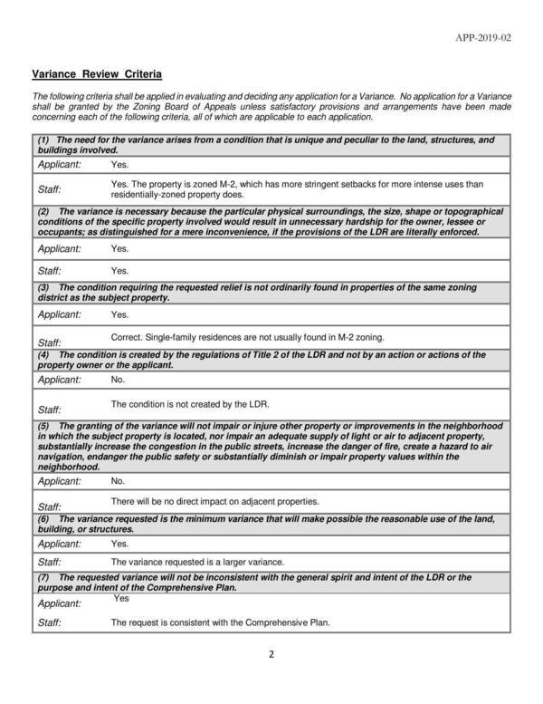 Variance Review Criteria