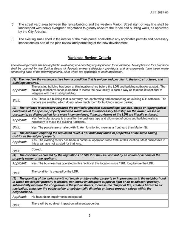 Variance Review Criteria