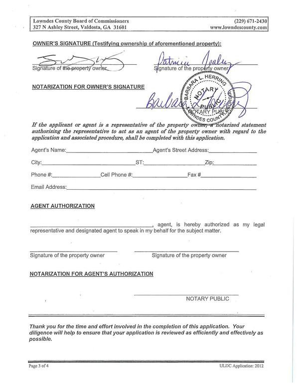 Signature of the property owner