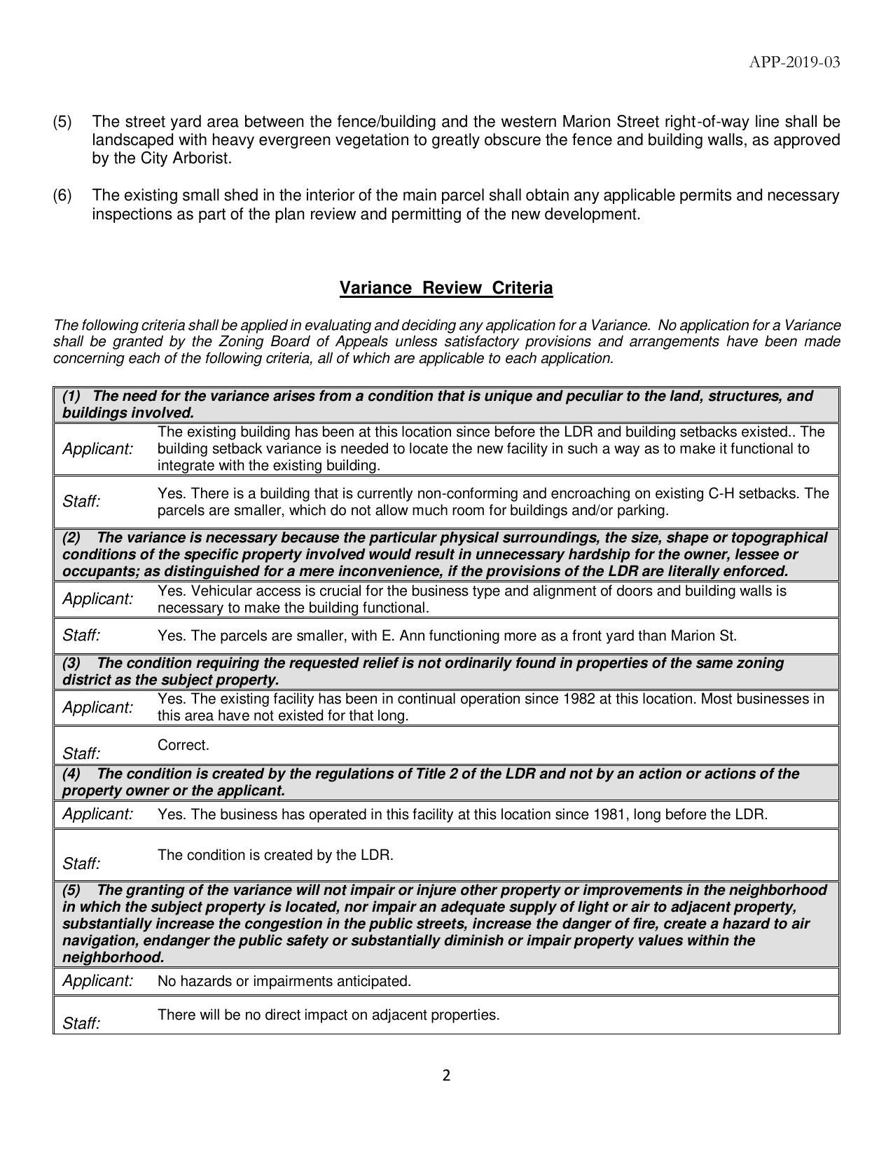 Variance Review Criteria