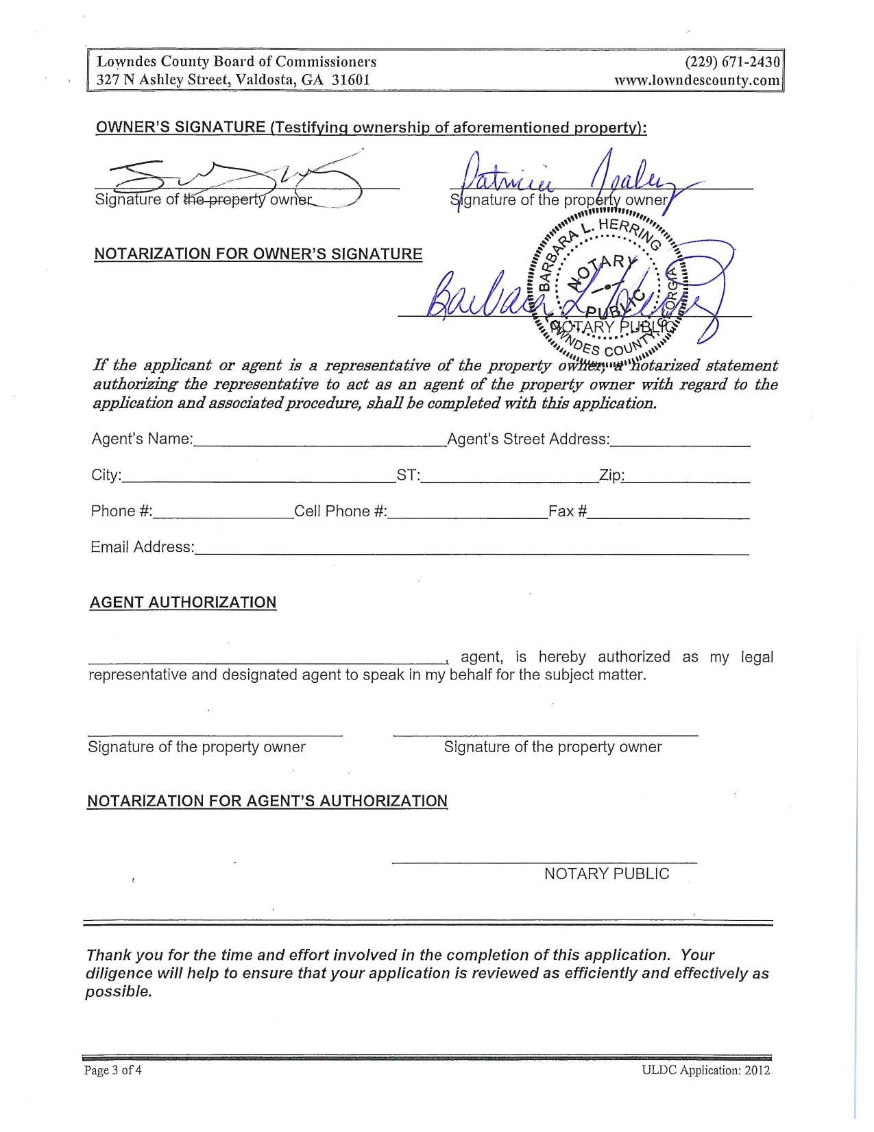 Signature of the property owner