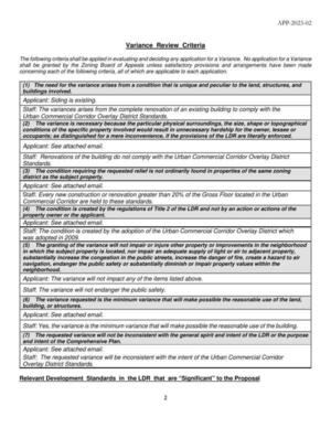 [Variance Review Criteria]