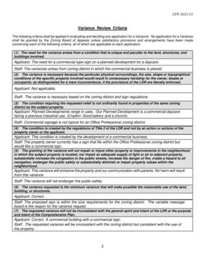 [Variance Review Criteria]