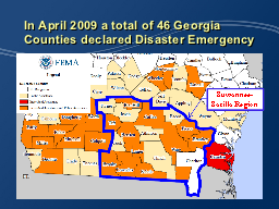 In April 2009 a total of 46 Georgia Counties declared Disaster Emergency