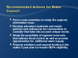 Recommended Actions for Water Council