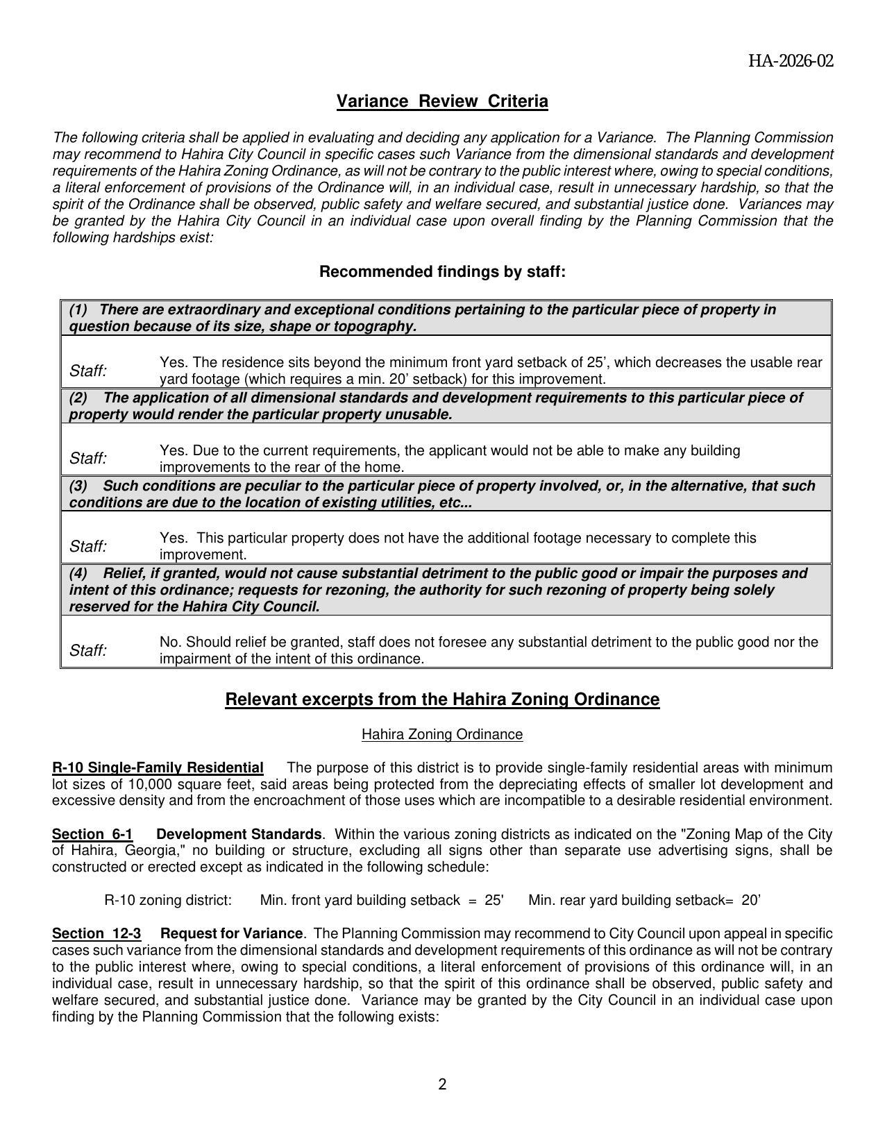 Variance Review Criteria