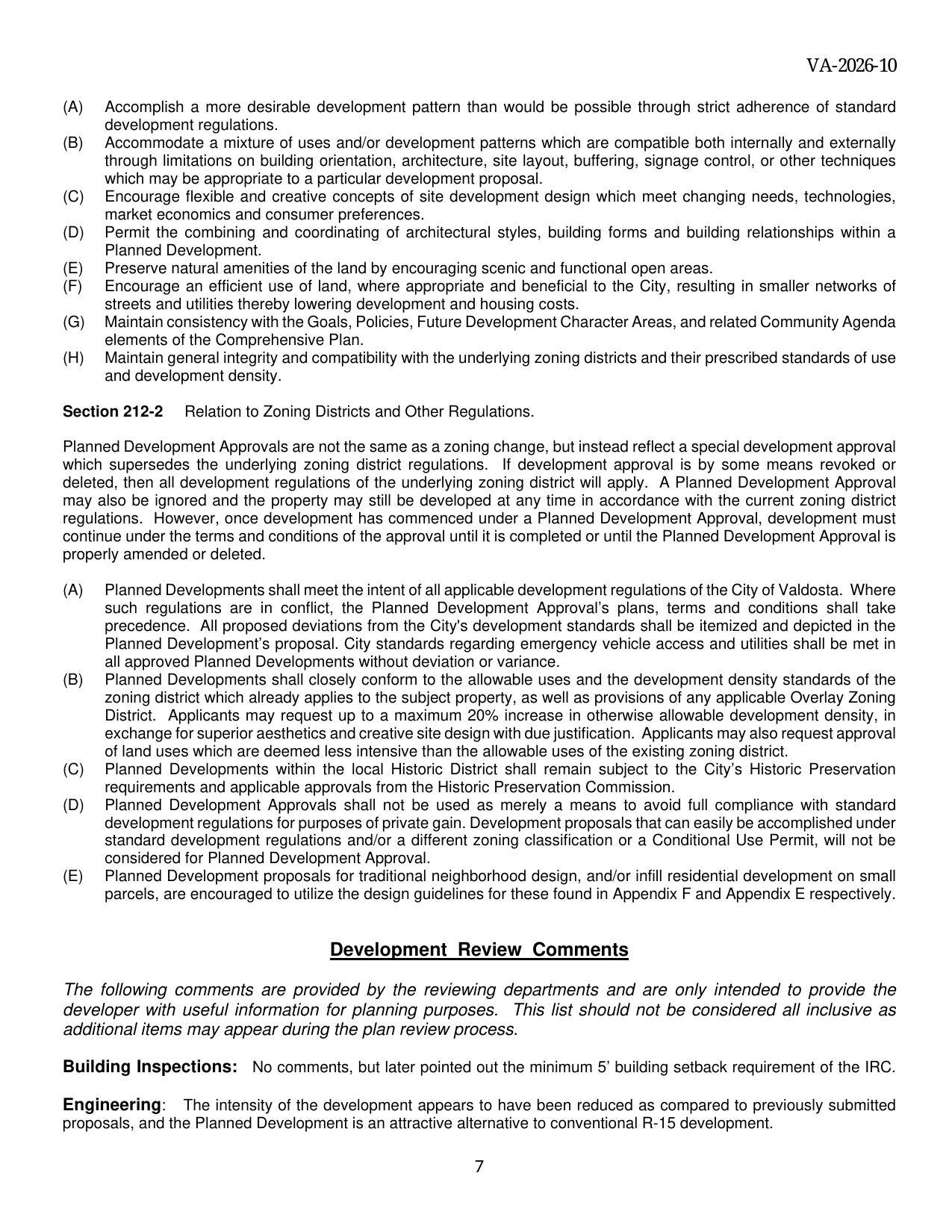 Development Review Comments