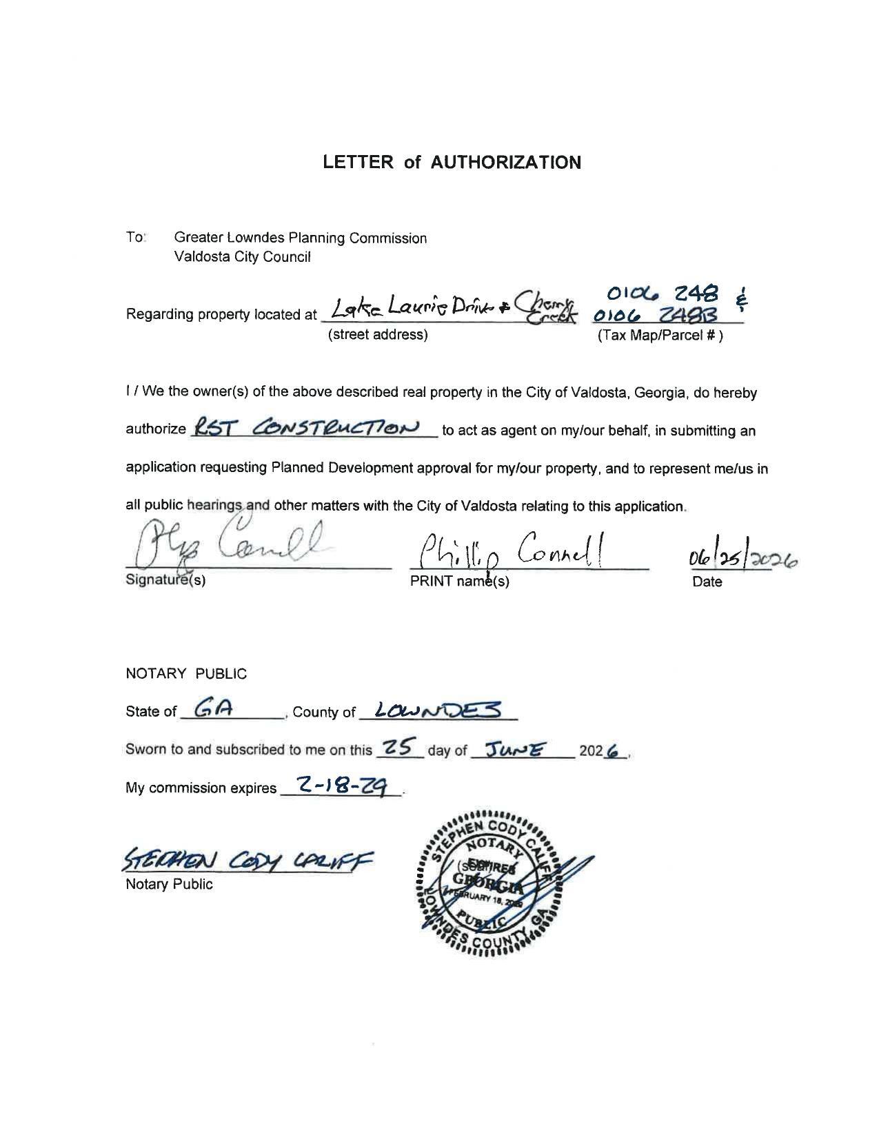 LETTER of AUTHORIZATION by Phillip Connell