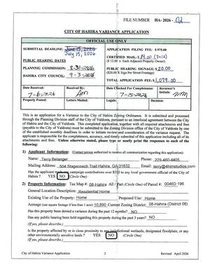 [CITY OF HAHIRA VARIANCE APPLICATION]
